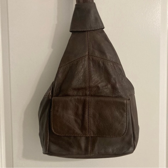 100% Leather Sling BOHO Travel/Every Day Backpack Brown - Picture 7 of 14